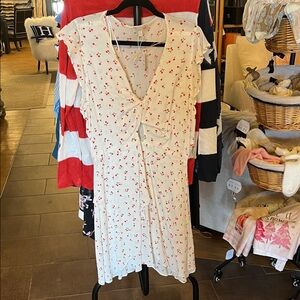 Giani Bini Floral Tie-Front White Summer Dress with Red Cherry Print